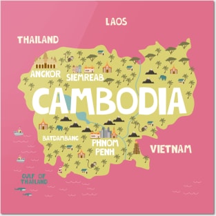 Cambodia illustrated map Posters and Art